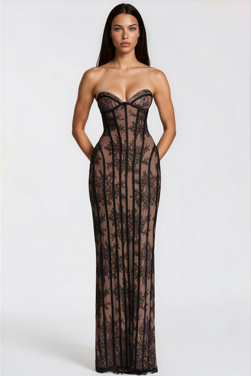 Alessia Noir — Vestido Maxi Corset en Encaje Negro