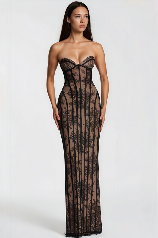 Alessia Noir — Vestido Maxi Corset en Encaje Negro