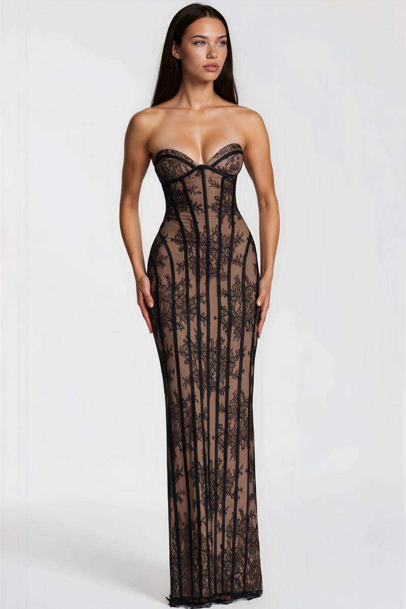 Alessia Noir — Vestido Maxi Corset en Encaje Negro
